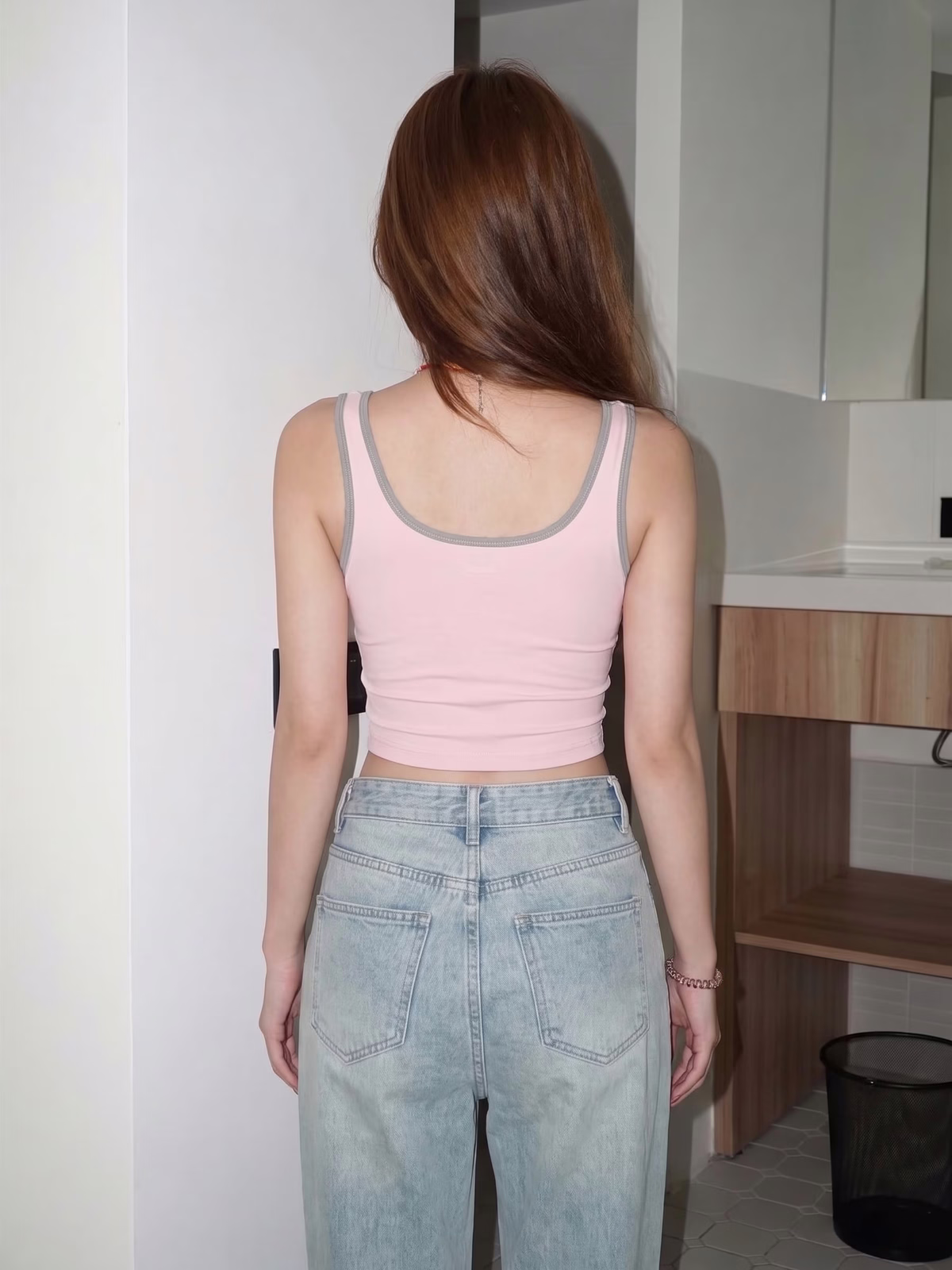 AURA Top Bicolor Duo · Rosa Palo en color Rosa Palo - Vista lateral y silueta | AYA