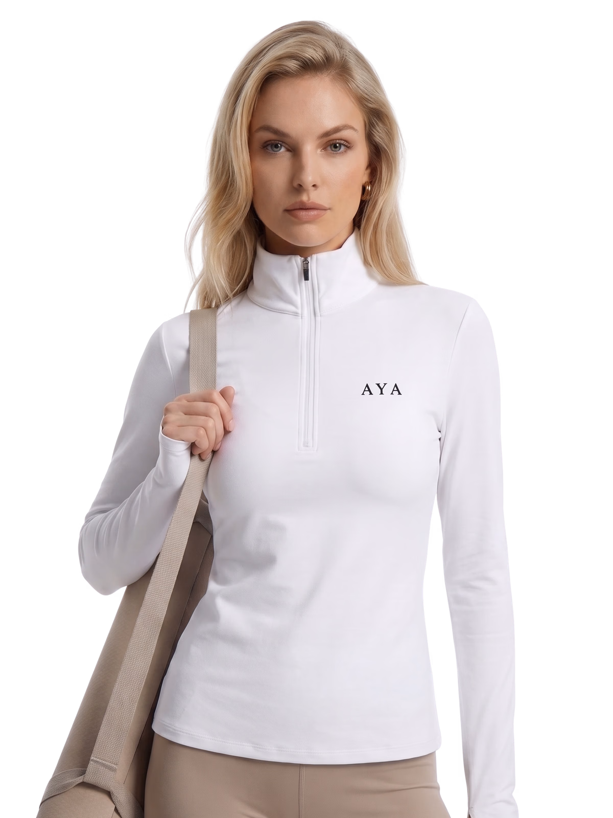 ATELIER Sudadera 1/4-Zip Line · Blanco en color Blanco - Vista frontal de estudio | AYA