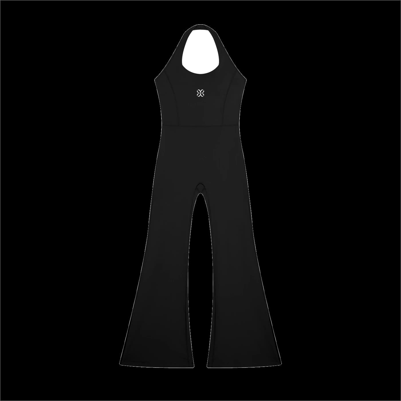 AURA Mono Halter Pernera Flare · Negro en color Negro - Vista frontal de estudio | AYA